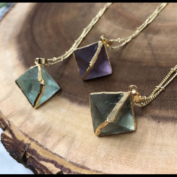 Gold Purple Flourite Crystal Boho Necklace - Picture 5 of 8